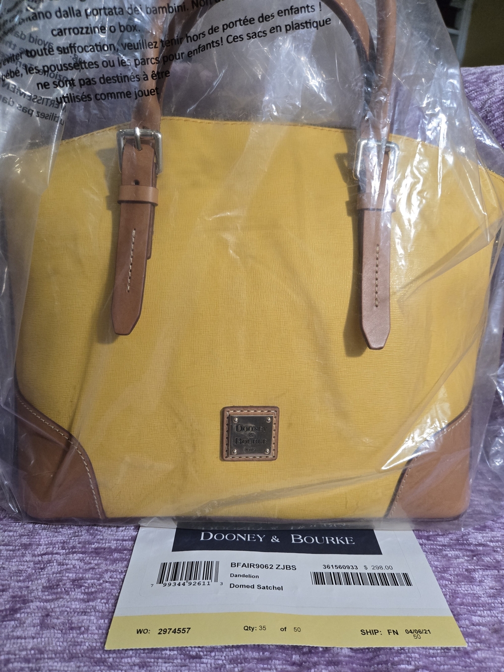 🌼Dooney & Bourke Dandelion Domed Satchel - SAFFIANO. Yellow with Tan Trim. NWT